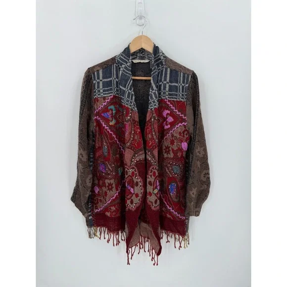 Soft Surroundings Womens 100% Wool Embroidered Cardigan Size Small Boho Artsy - Picture 7 of 13